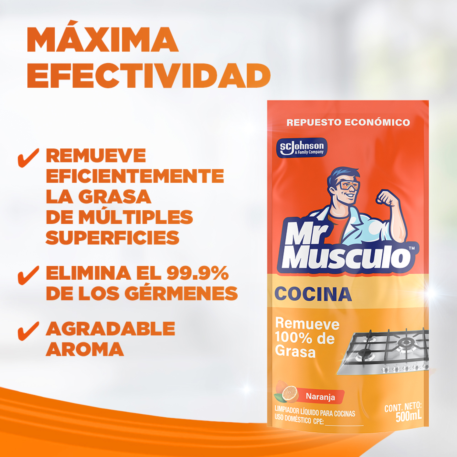 Mr. Músculo Desengrasante, Naranja, Repuesto 500mL