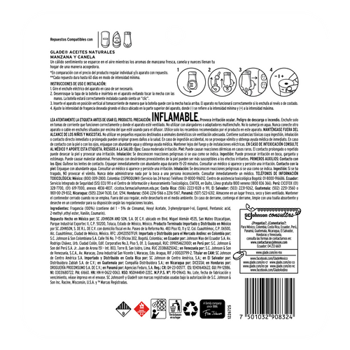 Glade Aceites Naturales 3 Repuestos Manzana Canela 63 mL