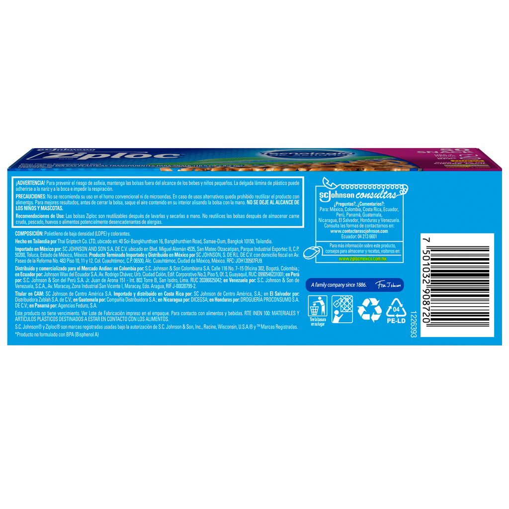 Ziploc Bolsa Reutilizable para Snack 50 piezas