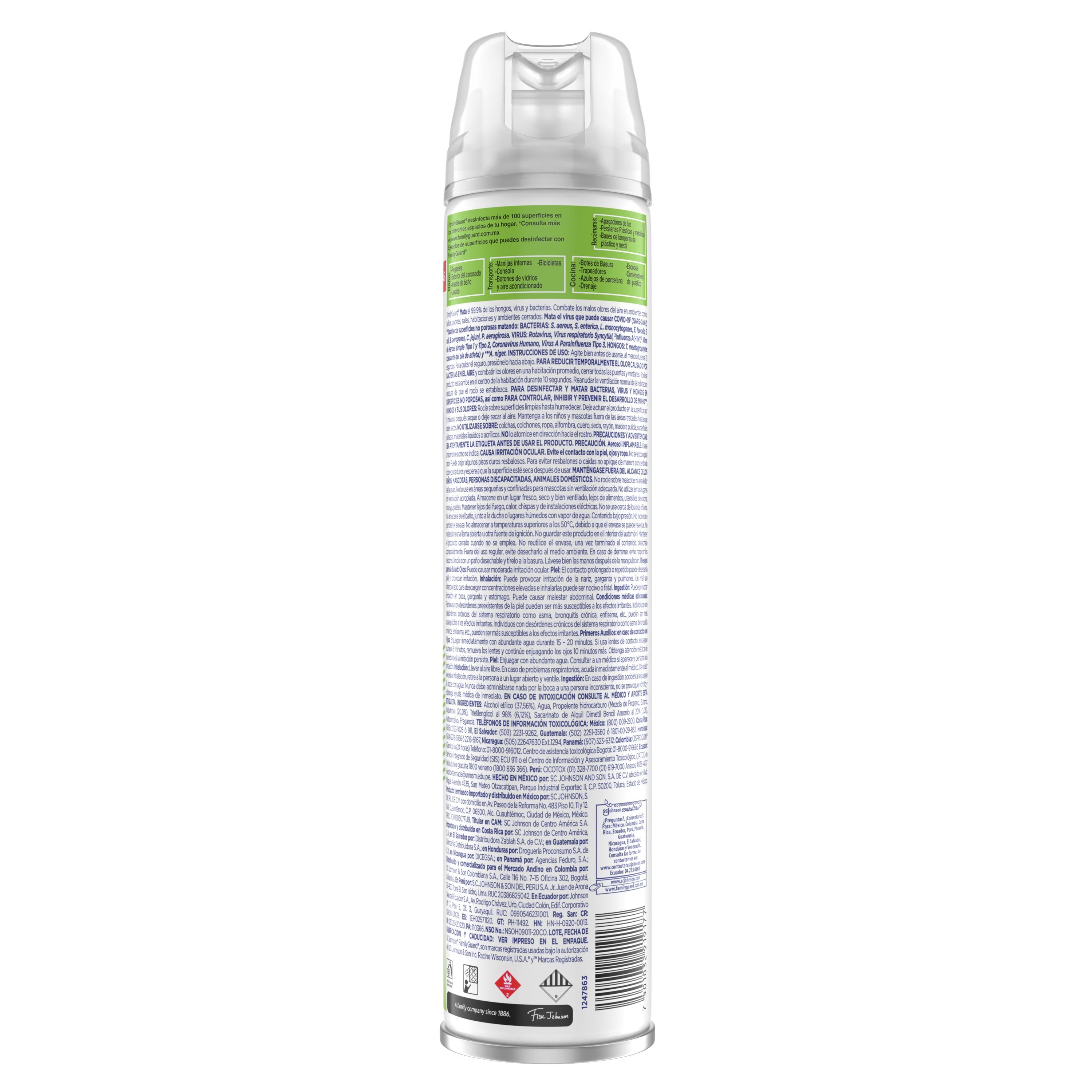 FamilyGuard Desinfectante y Eliminador de Olores en Aerosol Frescura Campestre 400 ml