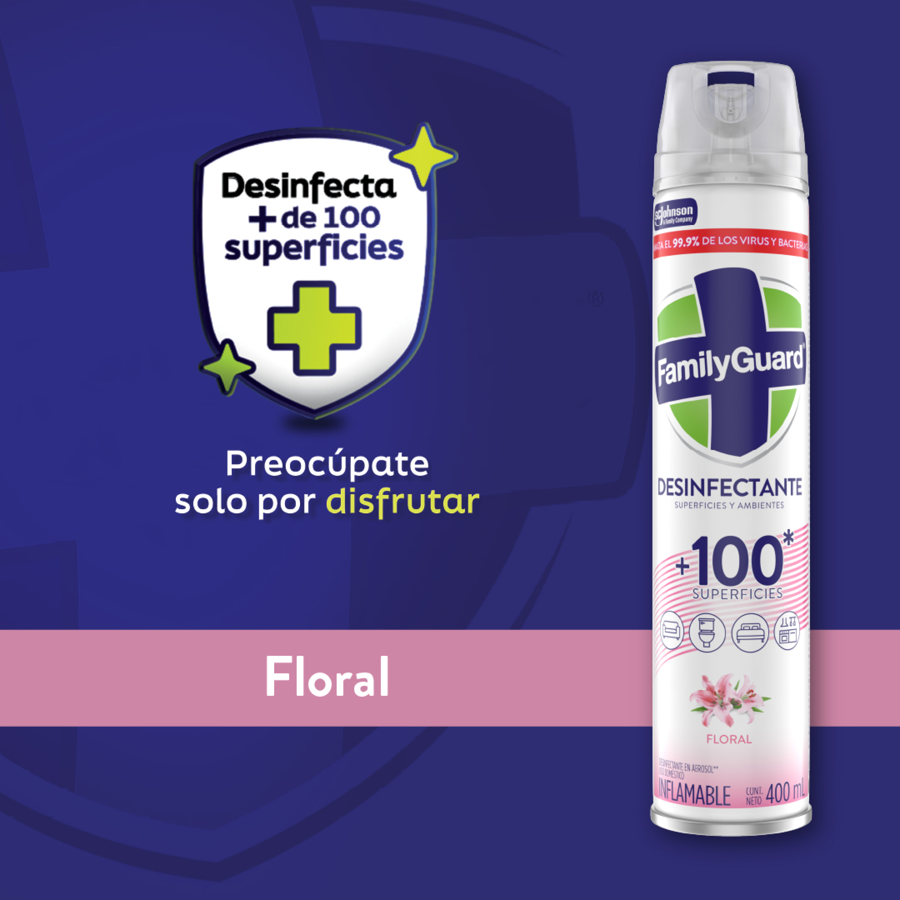 FamilyGuard Desinfectante y Eliminador de Olores en Aerosol Floral 400 ml