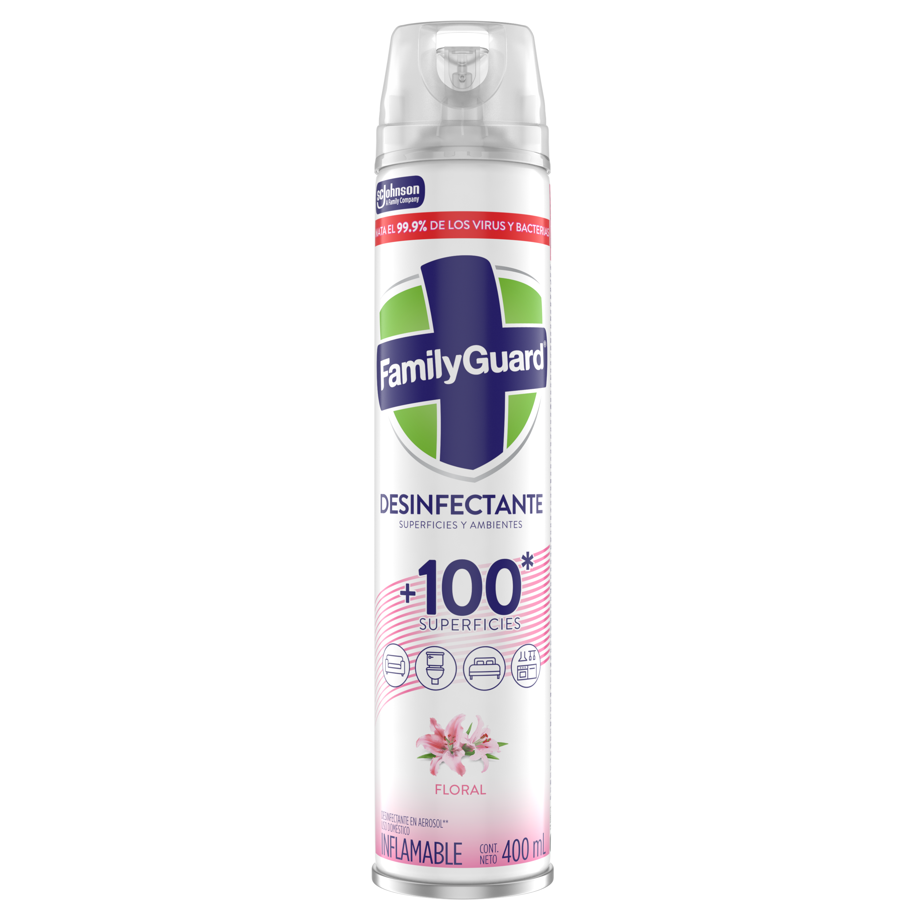 FamilyGuard Desinfectante y Eliminador de Olores en Aerosol Floral 400 ml