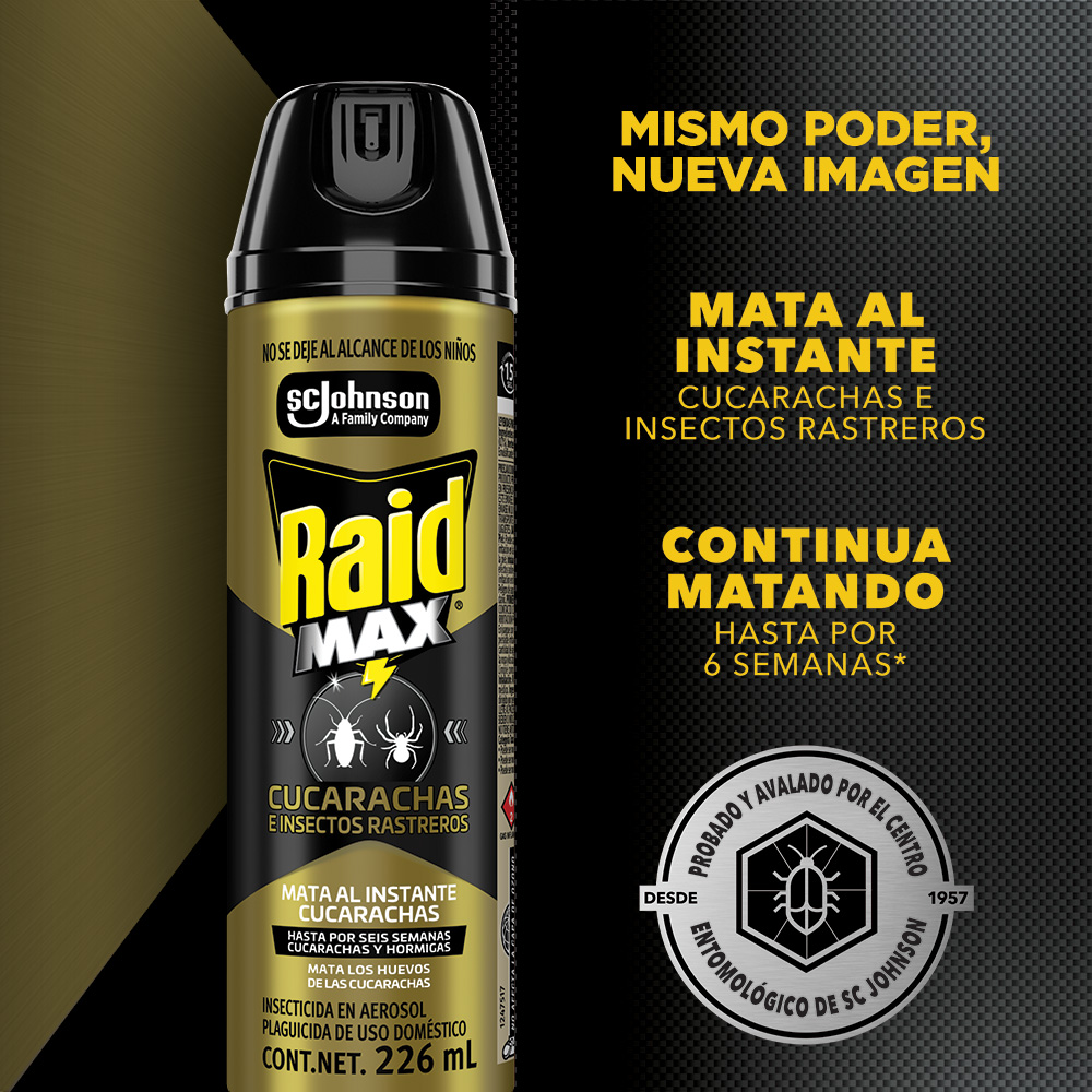 Raid Max® Insecticida en Aerosol, Mata Cucarachas e Insectos Rastreros, Plaguicida de Uso Domestico, 226 mL