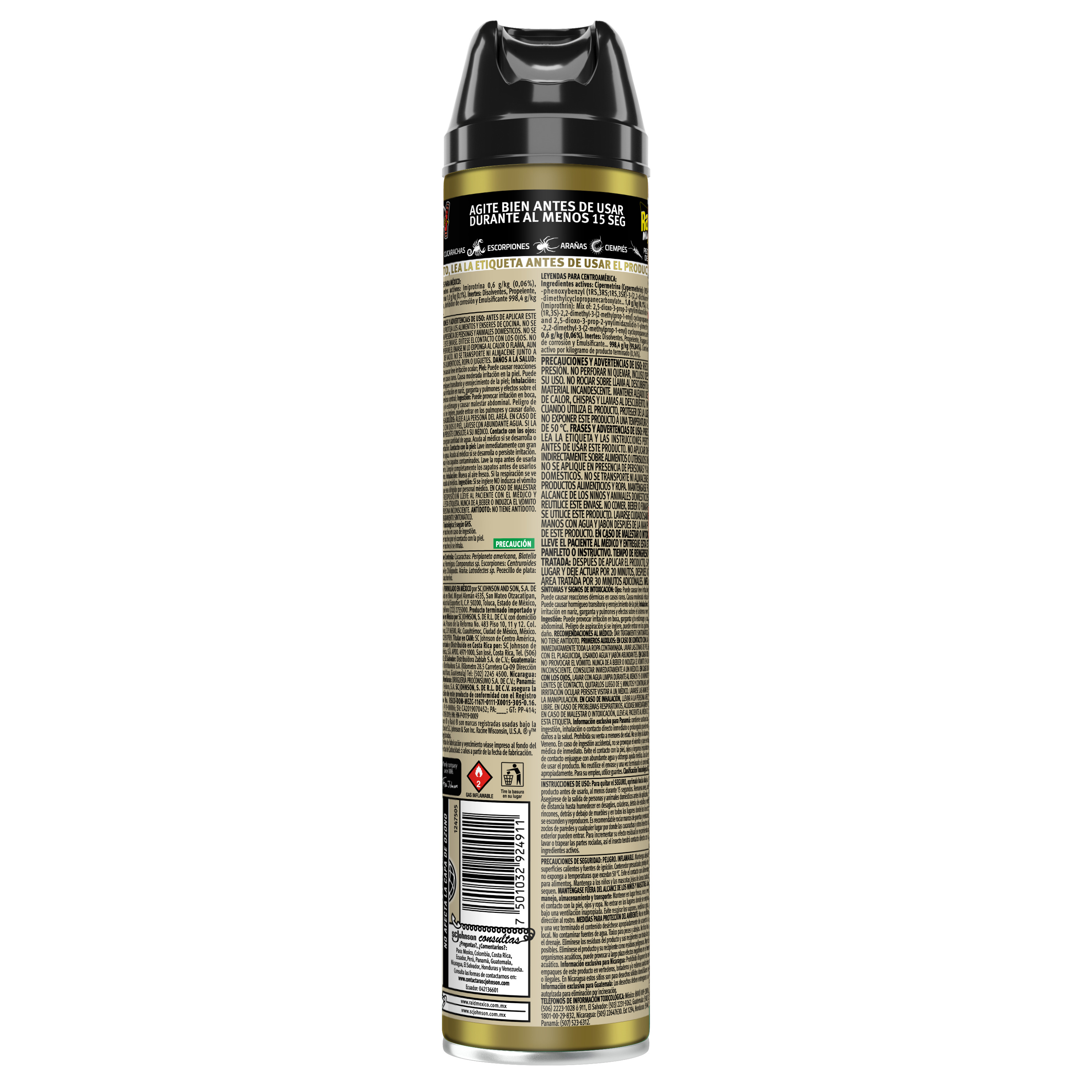 Raid Max® Insecticida en Aerosol, Mata Cucarachas e Insectos Rastreros, Plaguicida de Uso Domestico, Aroma Naranja, 400 mL