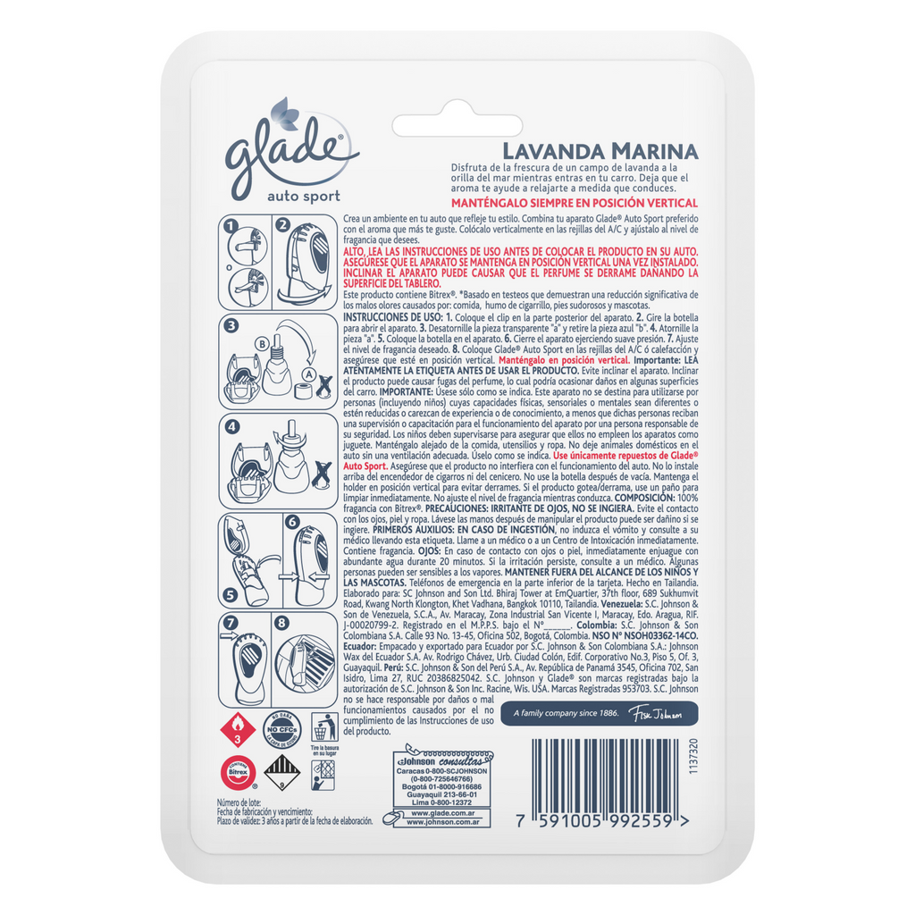 Glade Aromatizante para Carro Auto Sport Aparato Lavanda Marina 7ml