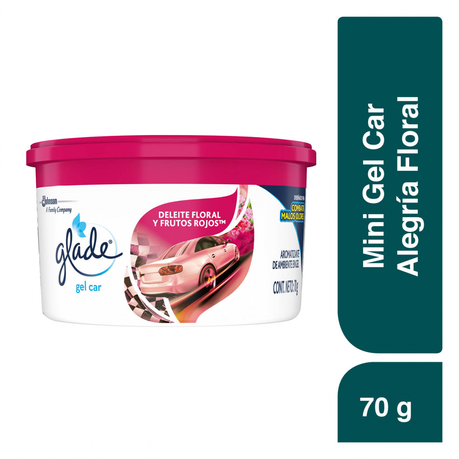 Glade Mini Gel Car, Deleite Floral y Frutos Rojos 70g