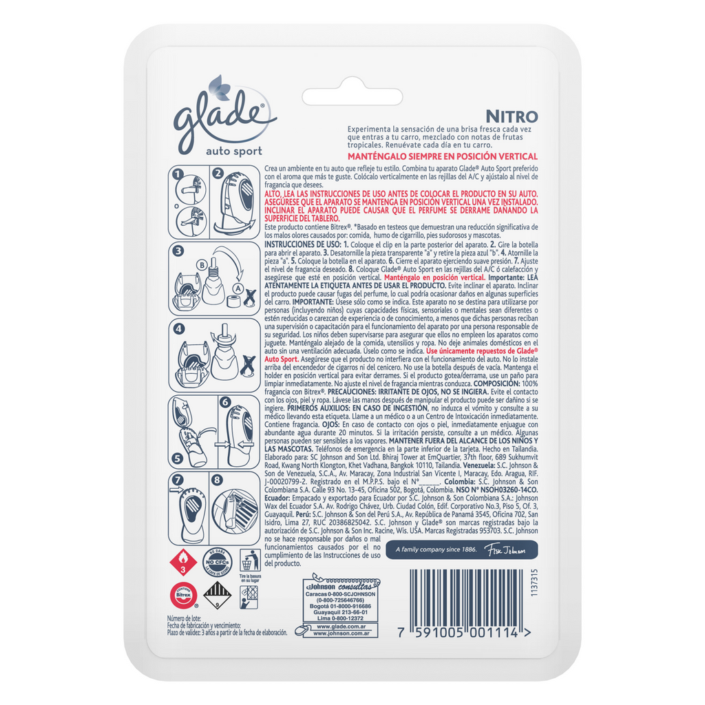 Glade Aromatizante para Carro Auto Sport Aparato Nitro 7ml
