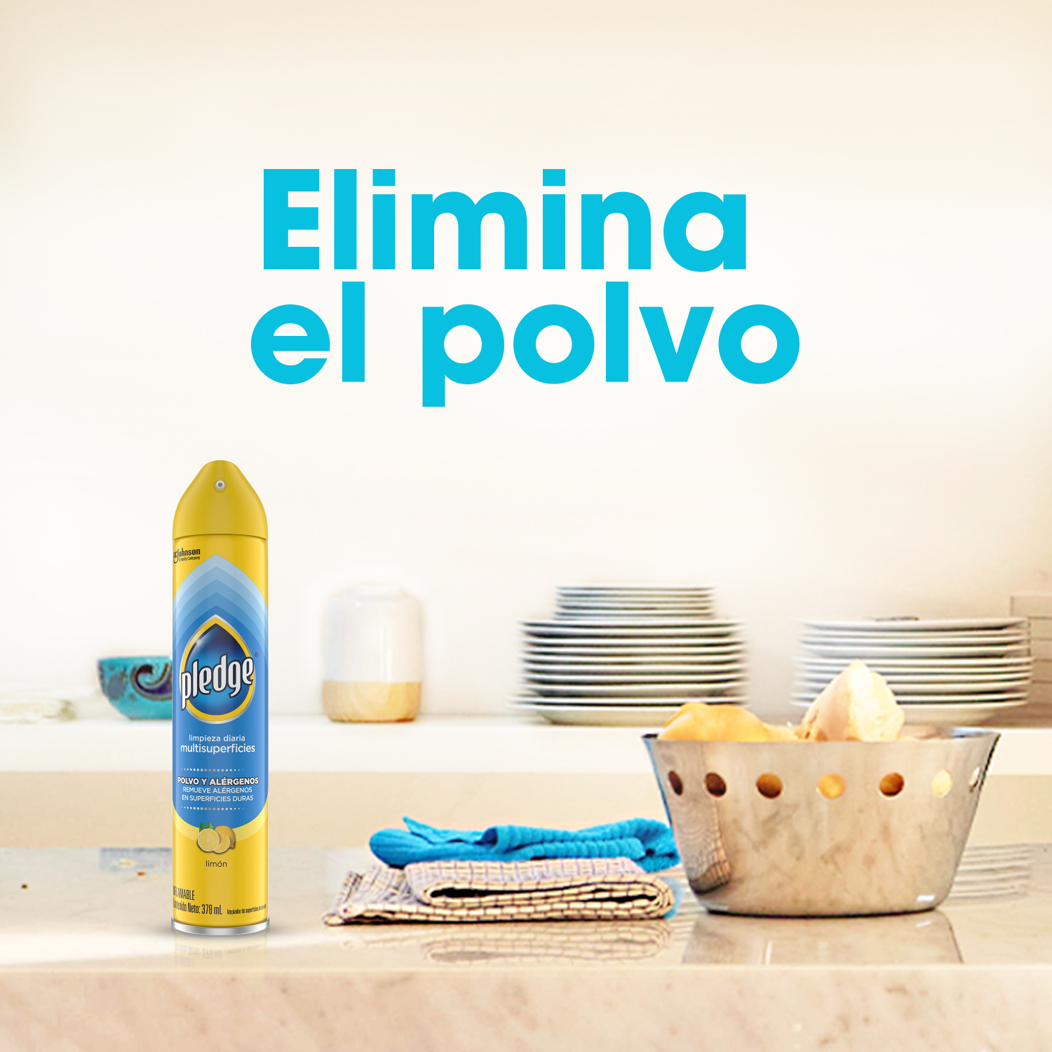 Pledge Limpiador Multisuperficies Polvo y Alérgenos en Aerosol Limón 378 mL