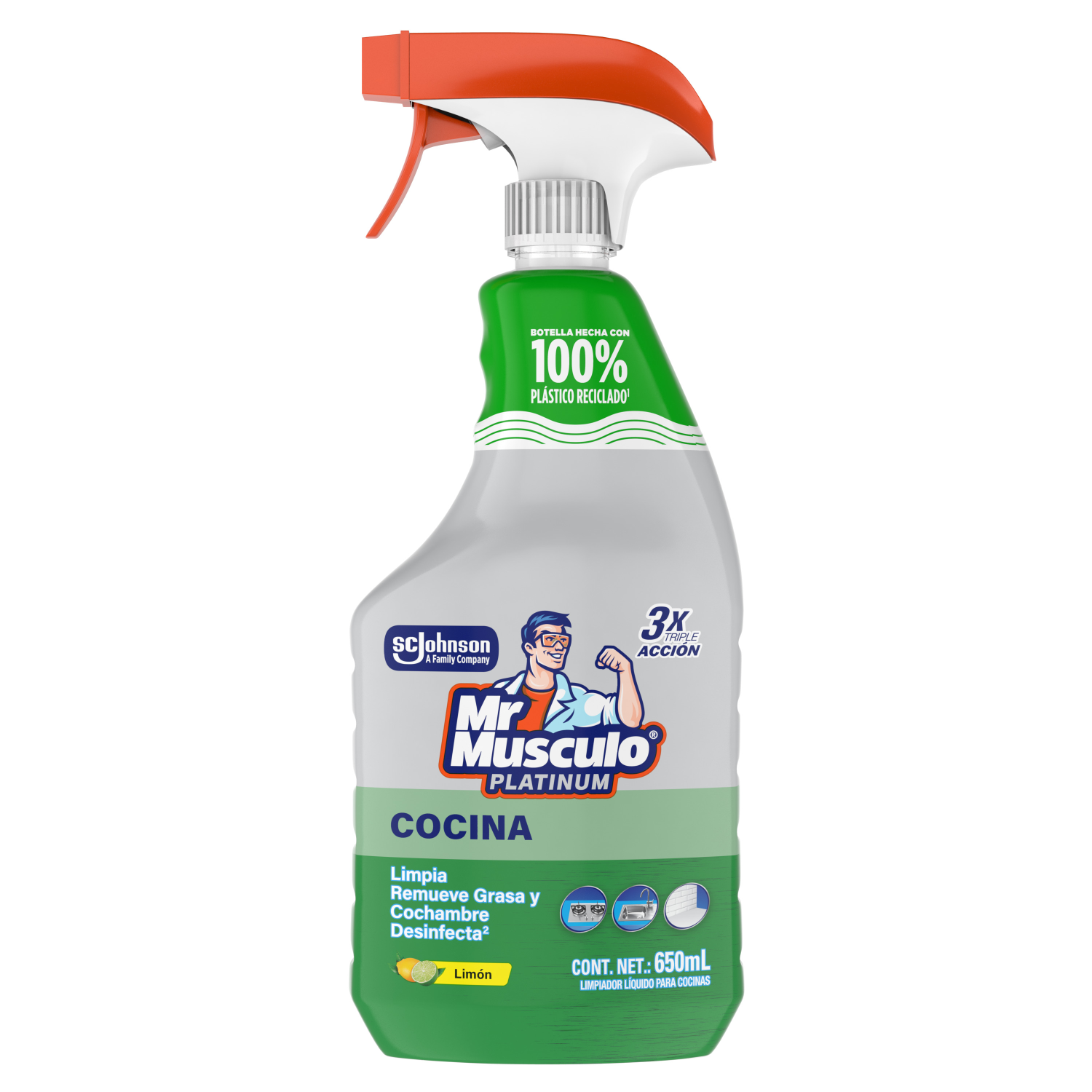 Mr. Músculo Platinum, Desengrasante Limón, Gatillo 650mL