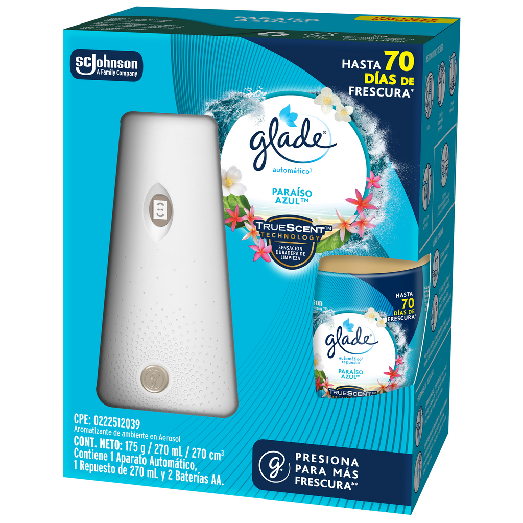 Glade Aromatizante Automático en Aerosol Paraíso Azul 175 g Aparato y Repuesto