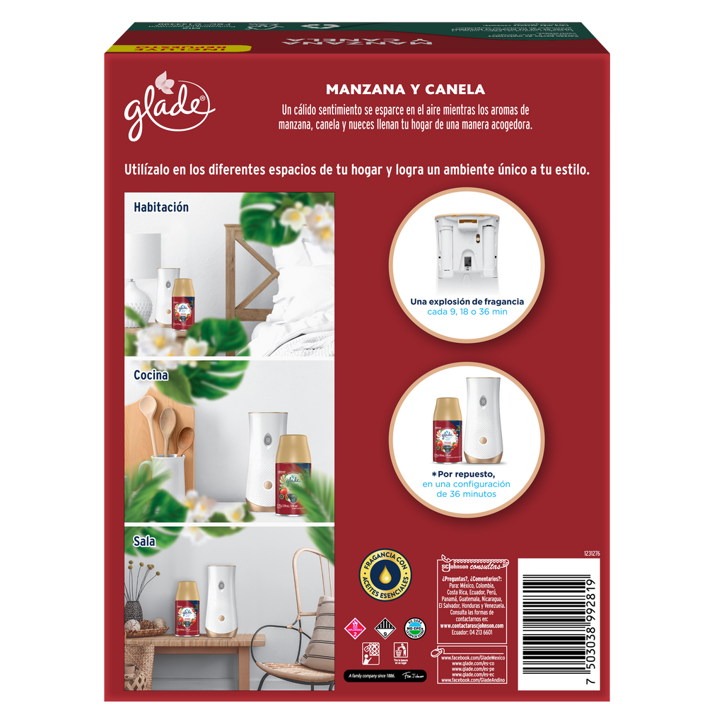 Glade Aromatizante Automático en Aerosol Manzana y Canela 175 g Aparato y Repuesto