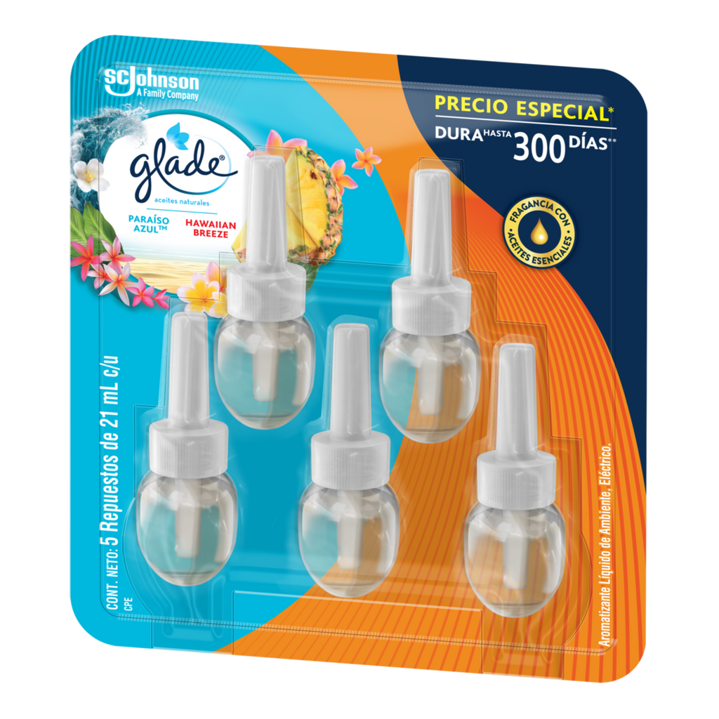 Glade® Aceites Naturales 3 Repuestos Paraíso Azul™ más 2 Repuestos 105ml