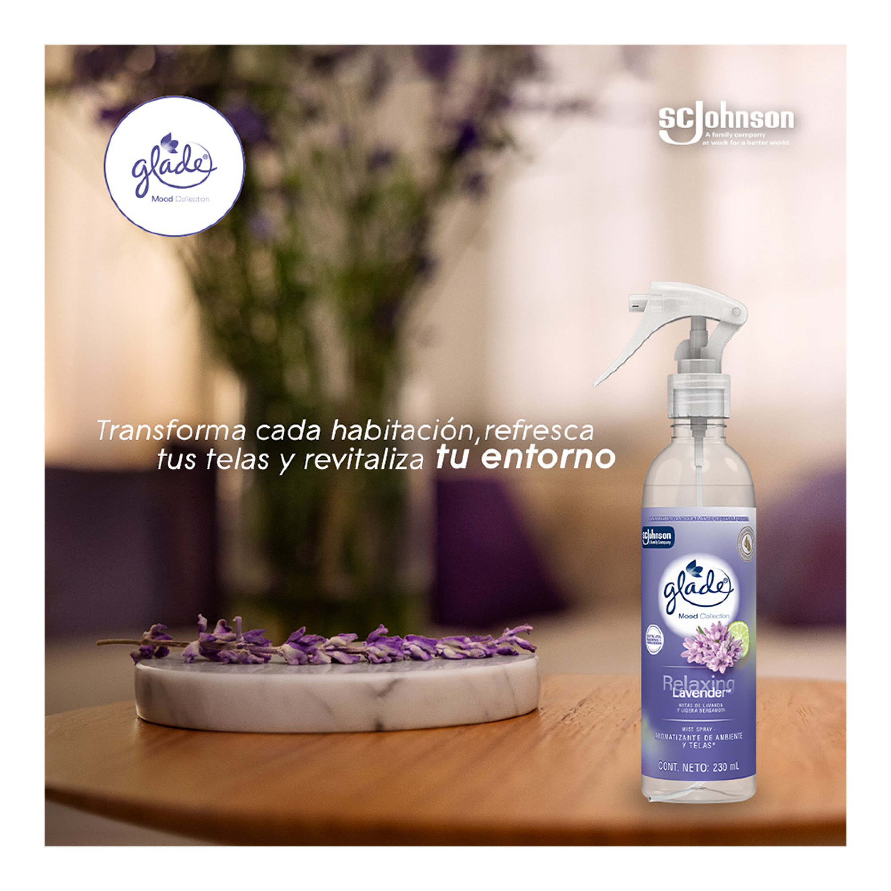 Mist Spray aromatizante de ambiente y telas Glade Relaxing Lavender 230 ml