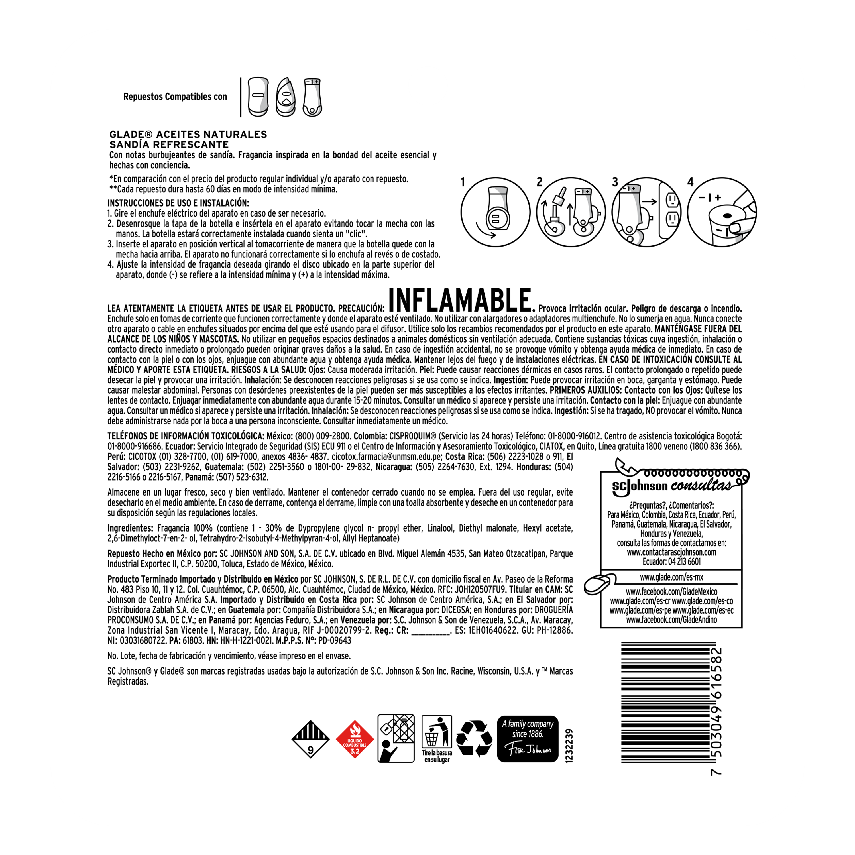 Aromatizante de Aceites Naturales Glade +3 Repuestos Sandía Refrescante de 21ml c/u