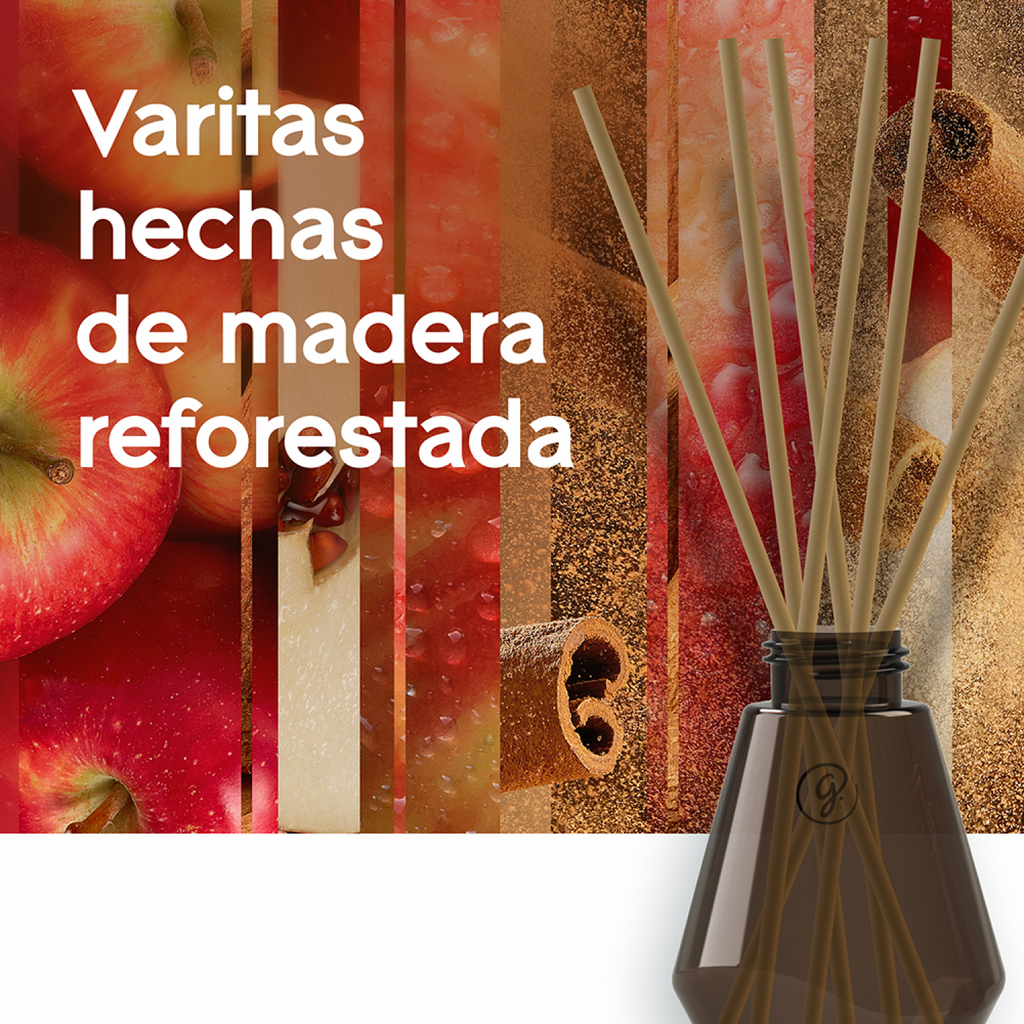 Glade Aromatizante Varitas Manzana Canela Frasco con 100 ml y 6 Varitas