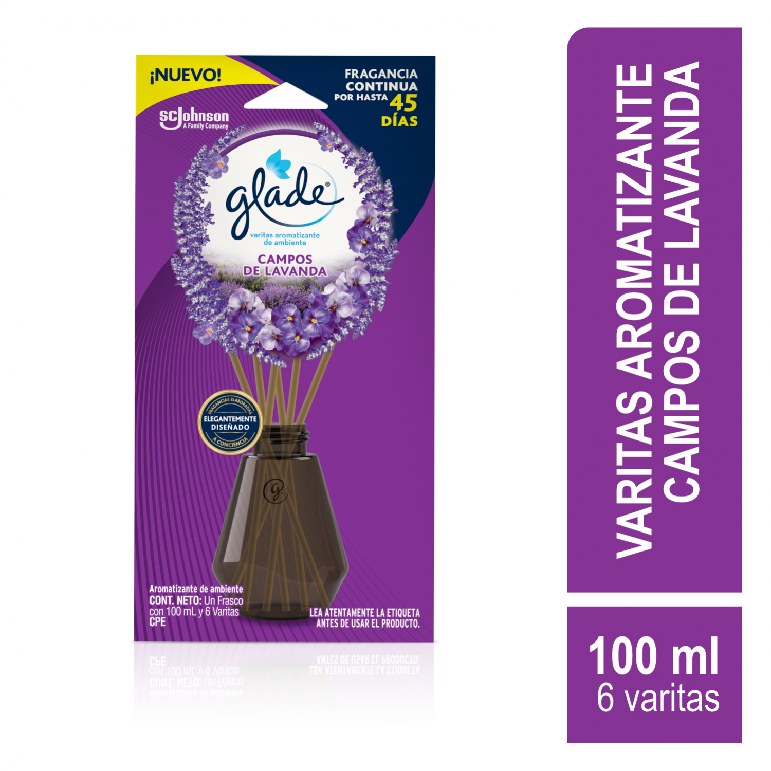 Glade® Aromatizante Varitas Campos de Lavanda Frasco con 100 ml y 6 Varitas