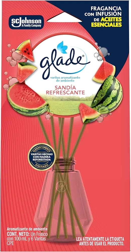 Glade Aromatizante Varita Sandia Frasco con 100 ml y 6 Varitas