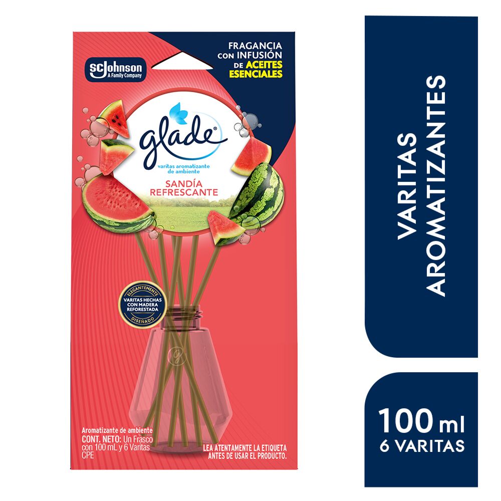 Glade Aromatizante Varita Sandia Frasco con 100 ml y 6 Varitas
